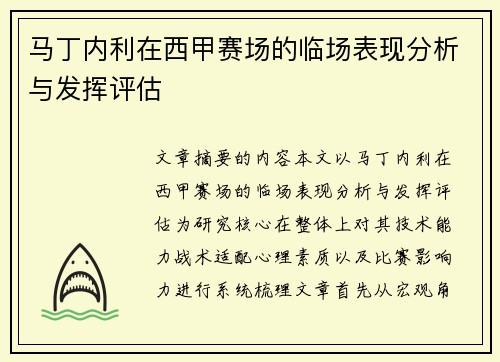 马丁内利在西甲赛场的临场表现分析与发挥评估