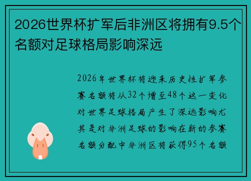 2026世界杯扩军后非洲区将拥有9.5个名额对足球格局影响深远